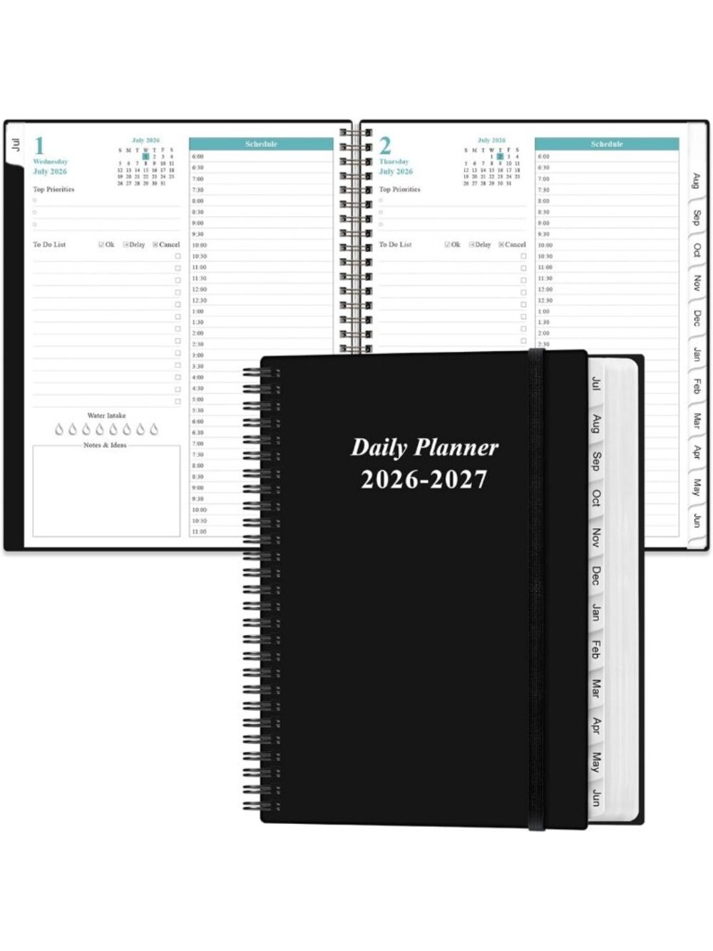 2026-2027 Daily Planner | Full Page Per Day & Monthly Tabs | 8.5"x11", Black